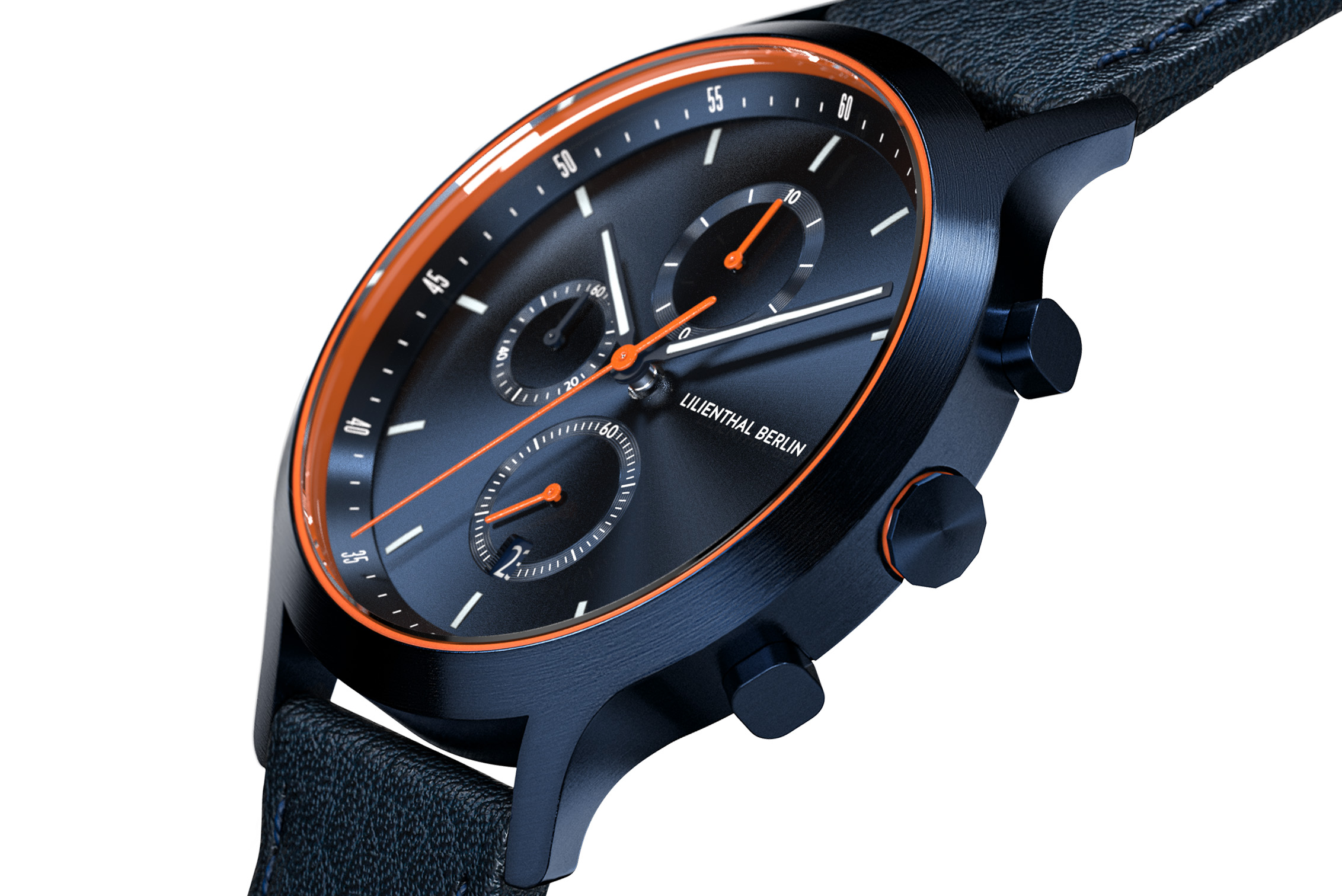 Chronograph Blue Orange - Leder Dunkelblau