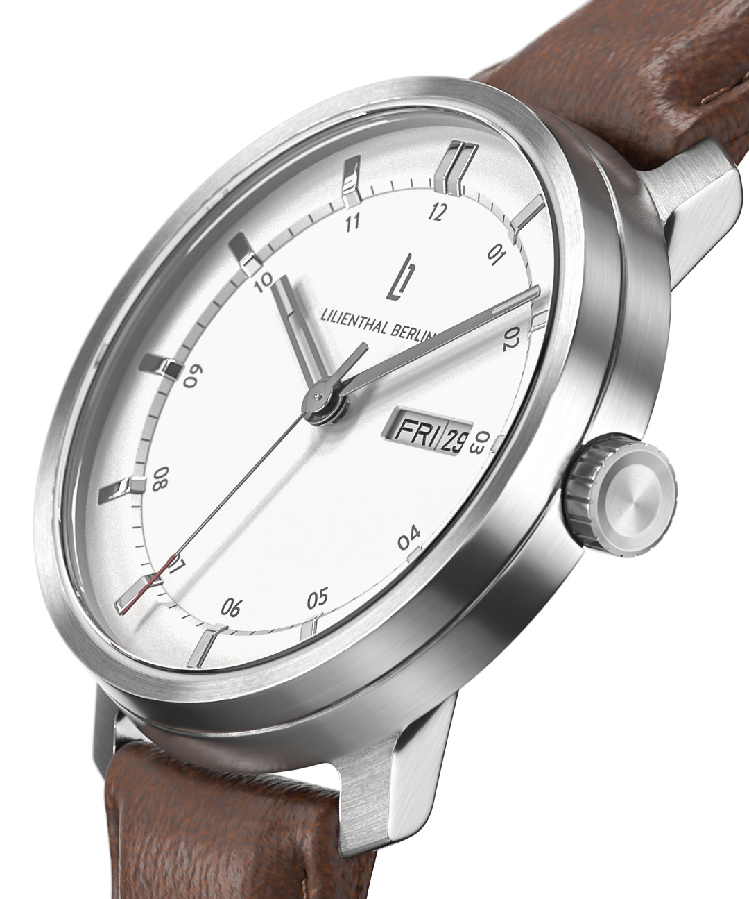 Neolux Day Date Silver White - Leather dark brown | All Watches