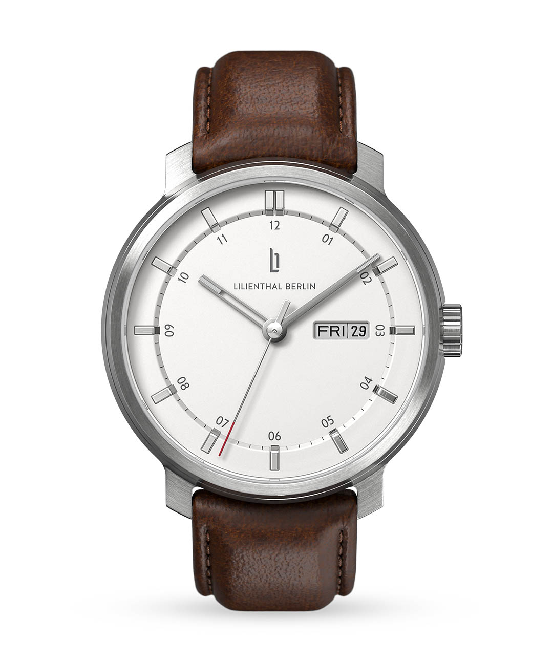 Neolux Day Date Silver White - Leather dark brown | All Watches