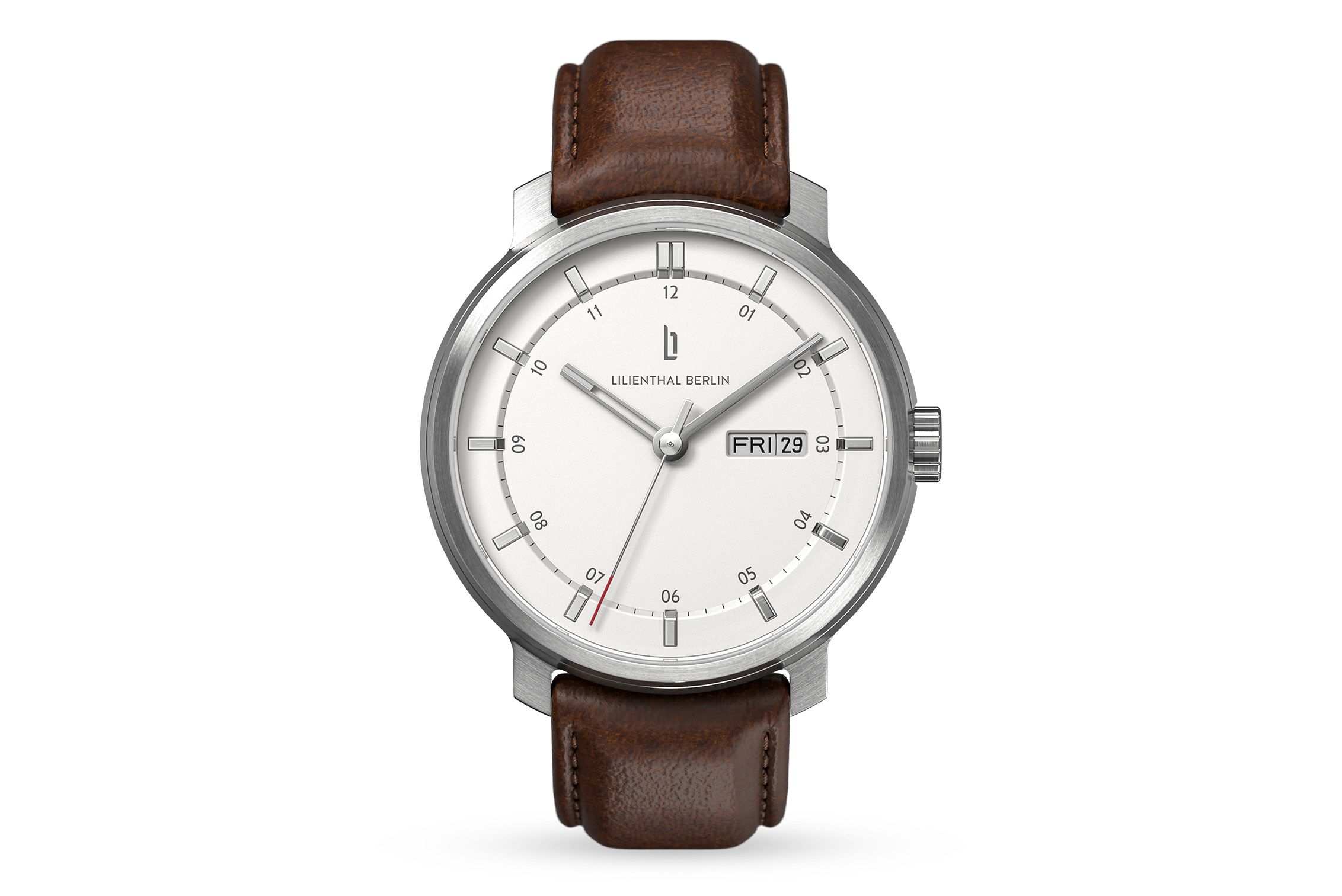 Neolux Day Date Silver White - Leder Dunkelbraun