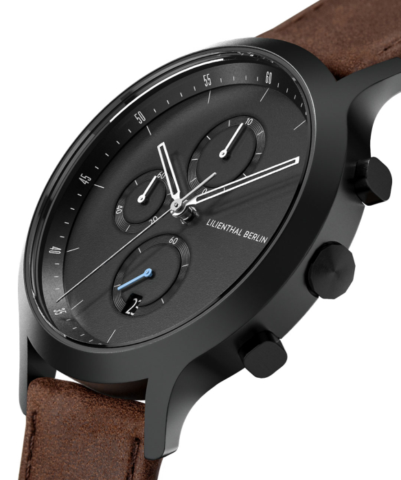 Chronograph All Black leather dark brown Lilienthal Berlin Awardwinning designer watches Chronograph All Black leather dark brown Lilienthal Berlin Awardwinning designer watches