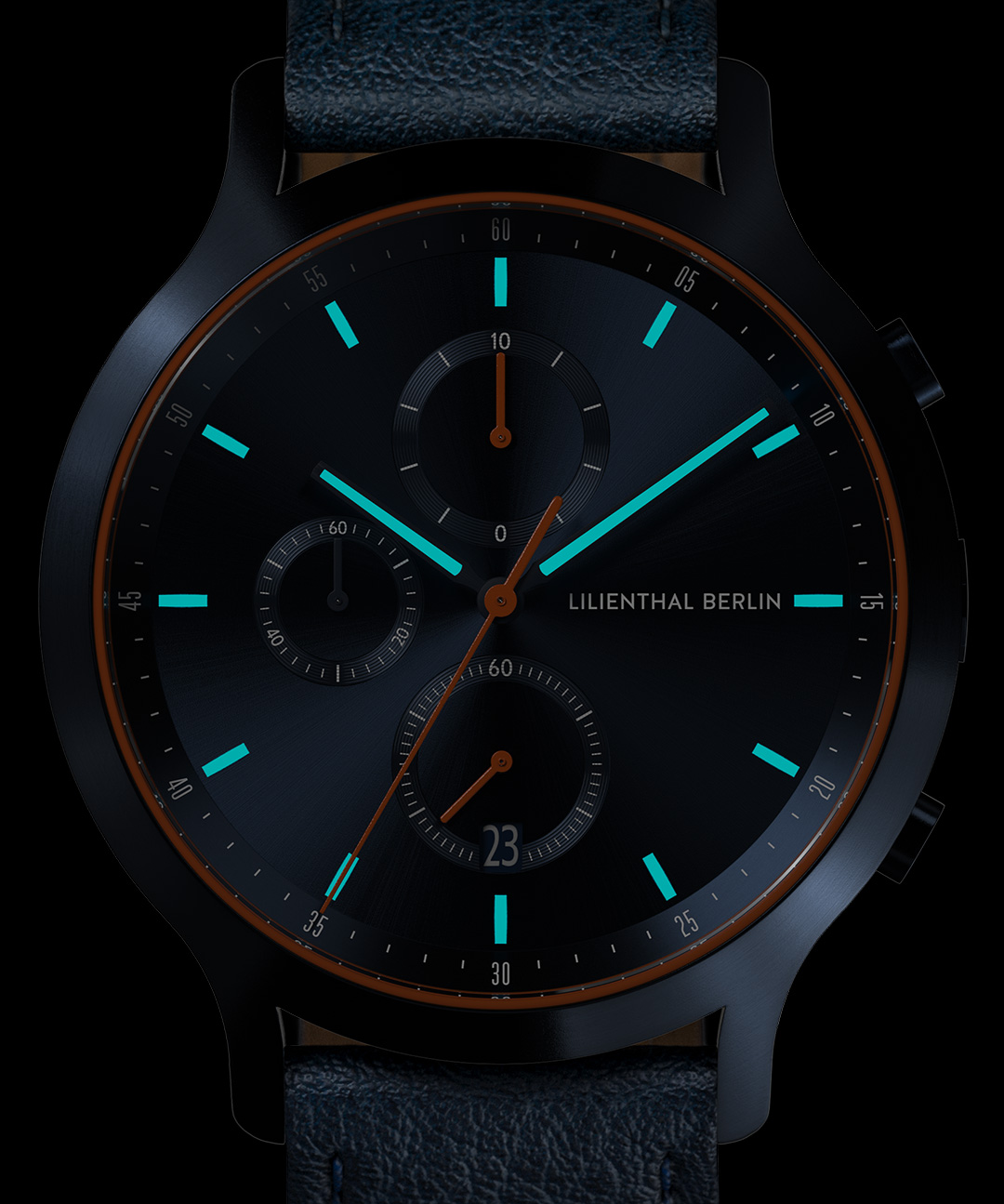Chronograph Blue Orange - Leder Dunkelblau