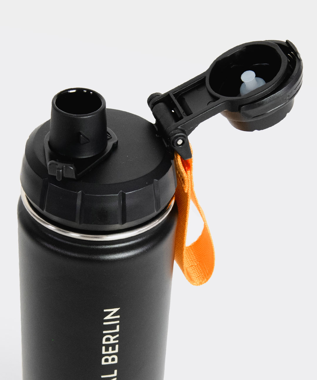 Insulated Bottle Black with orange Strap