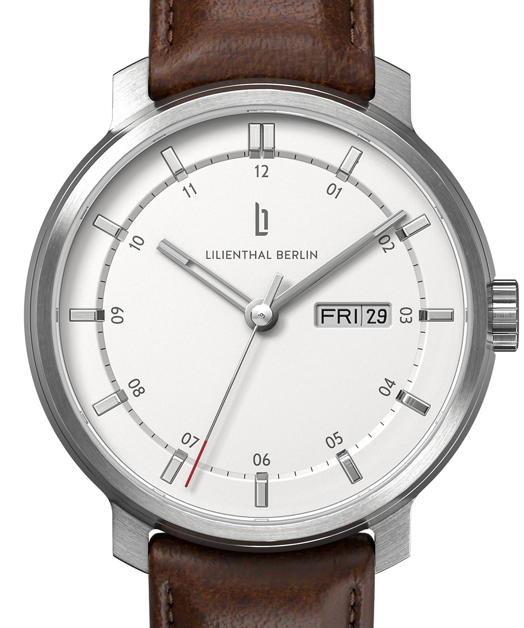 Neolux Day Date Silver White - Leder Dunkelbraun