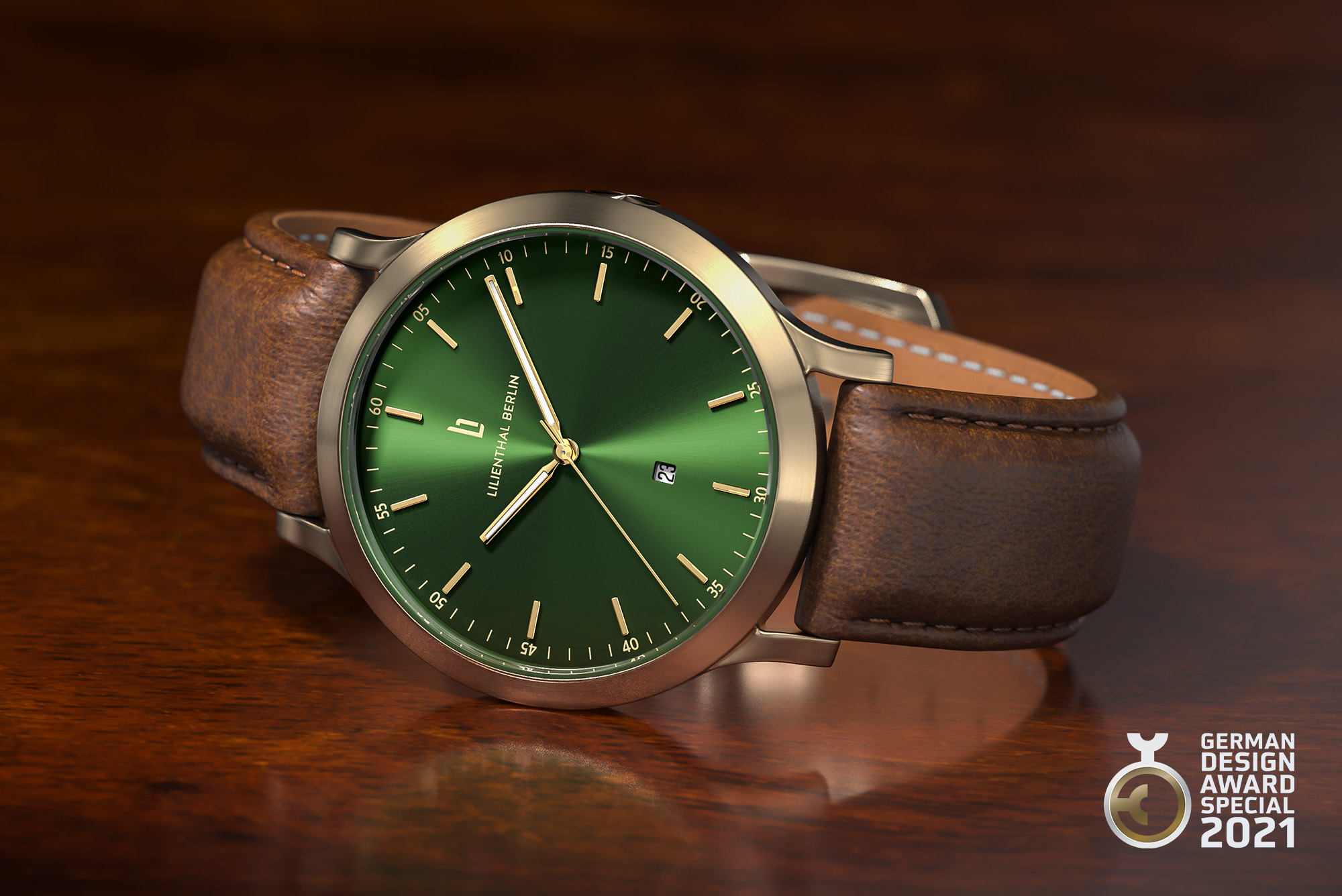 Huxley Beige Gold Green - Leather dark brown