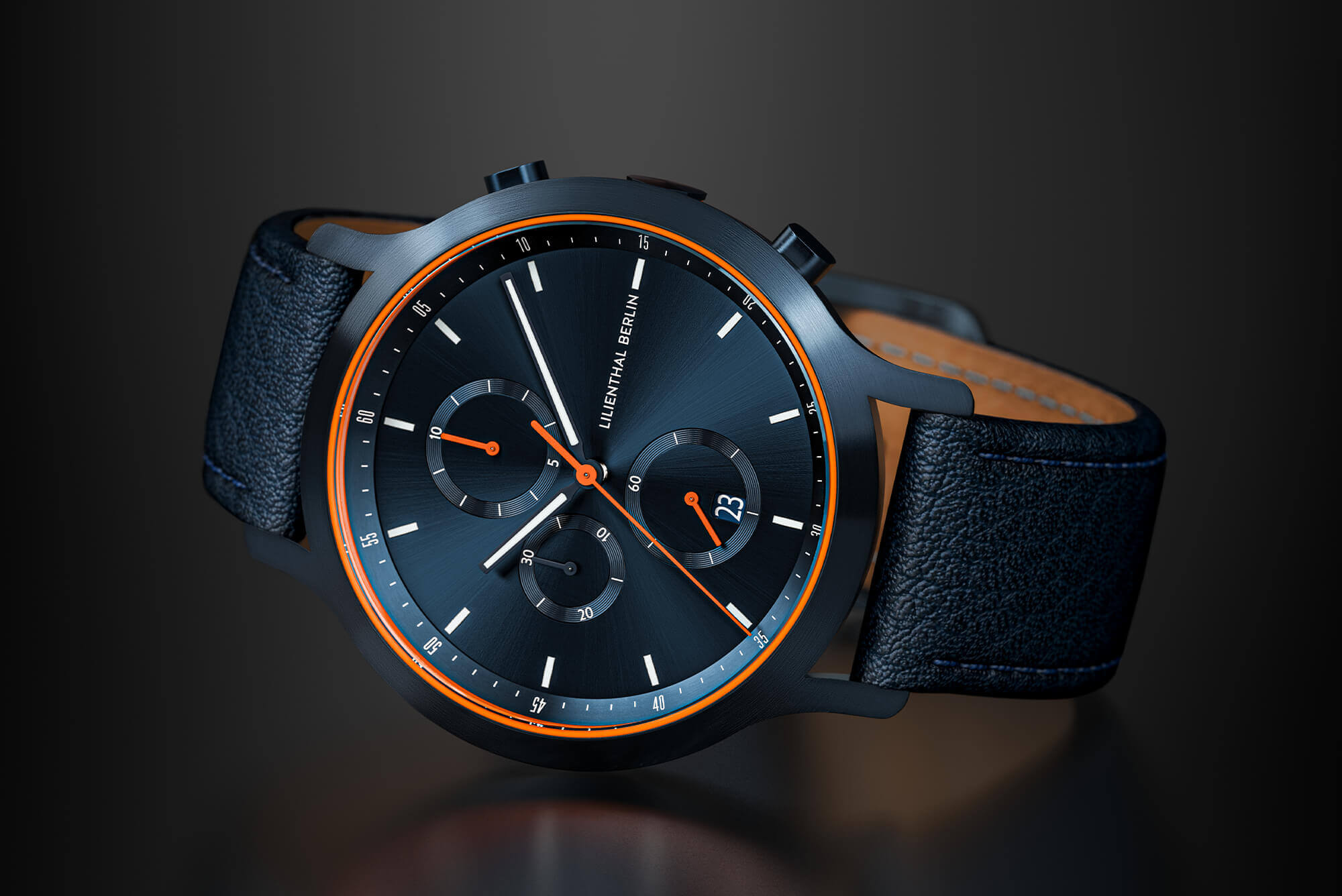 Chronograph Blue Orange - skóra granatowy