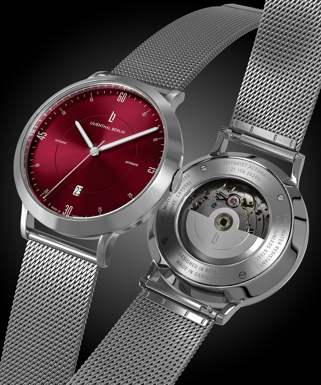 Zeitgeist Automatik Silver Bordeaux - Mesh Silber