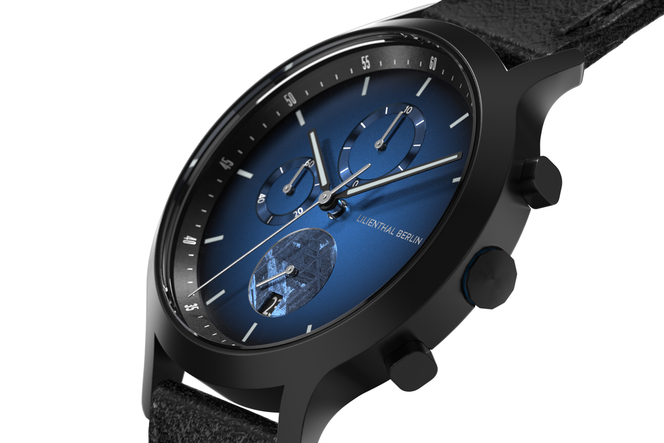 Chronograph Blue Flare - Leder Schwarz