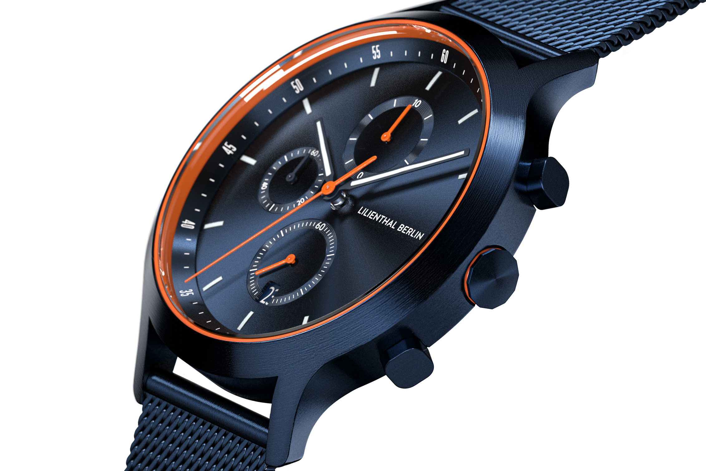 Chronograph Blue Orange - Mesh Blau