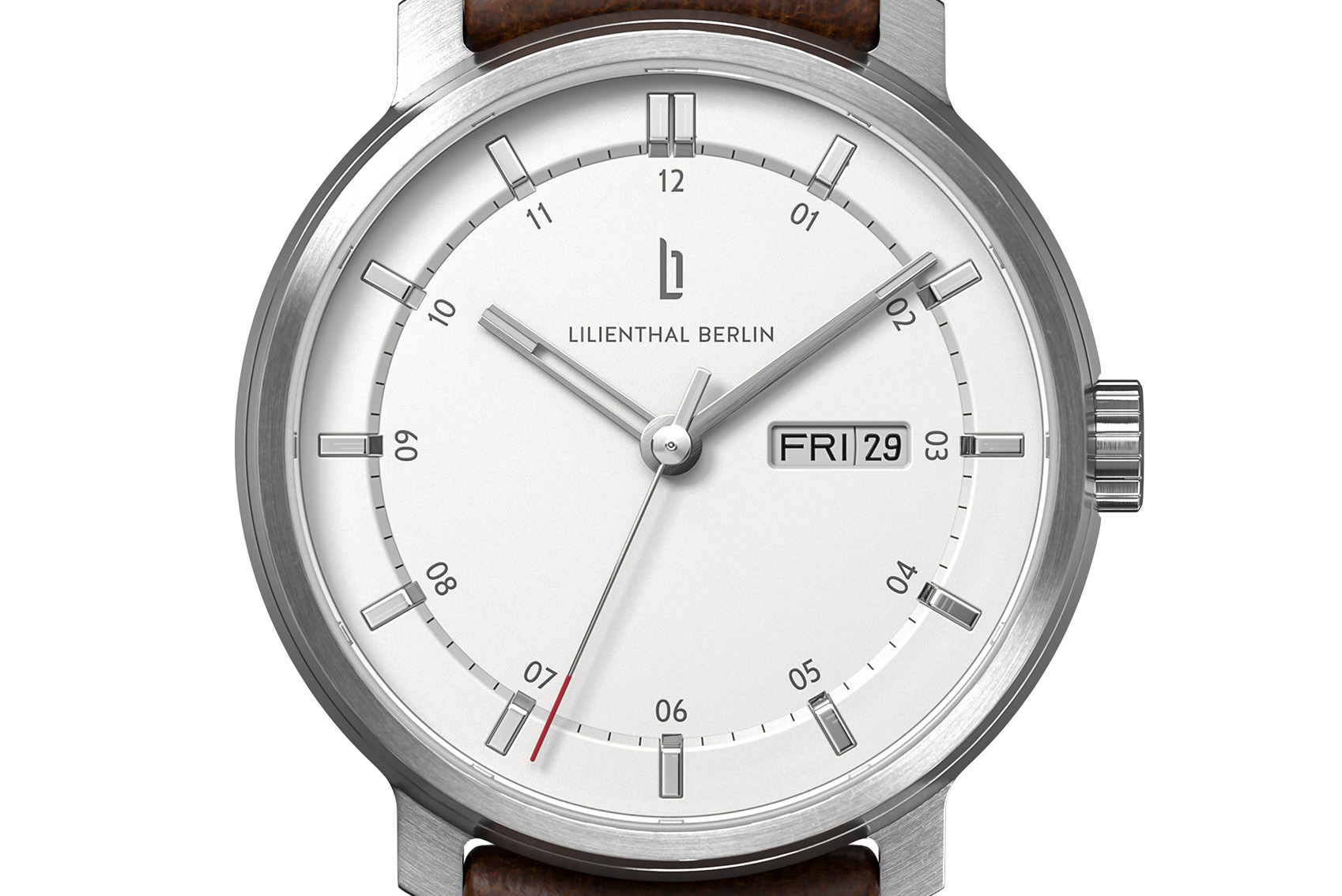 Neolux Day Date Silver White - Leder Dunkelbraun