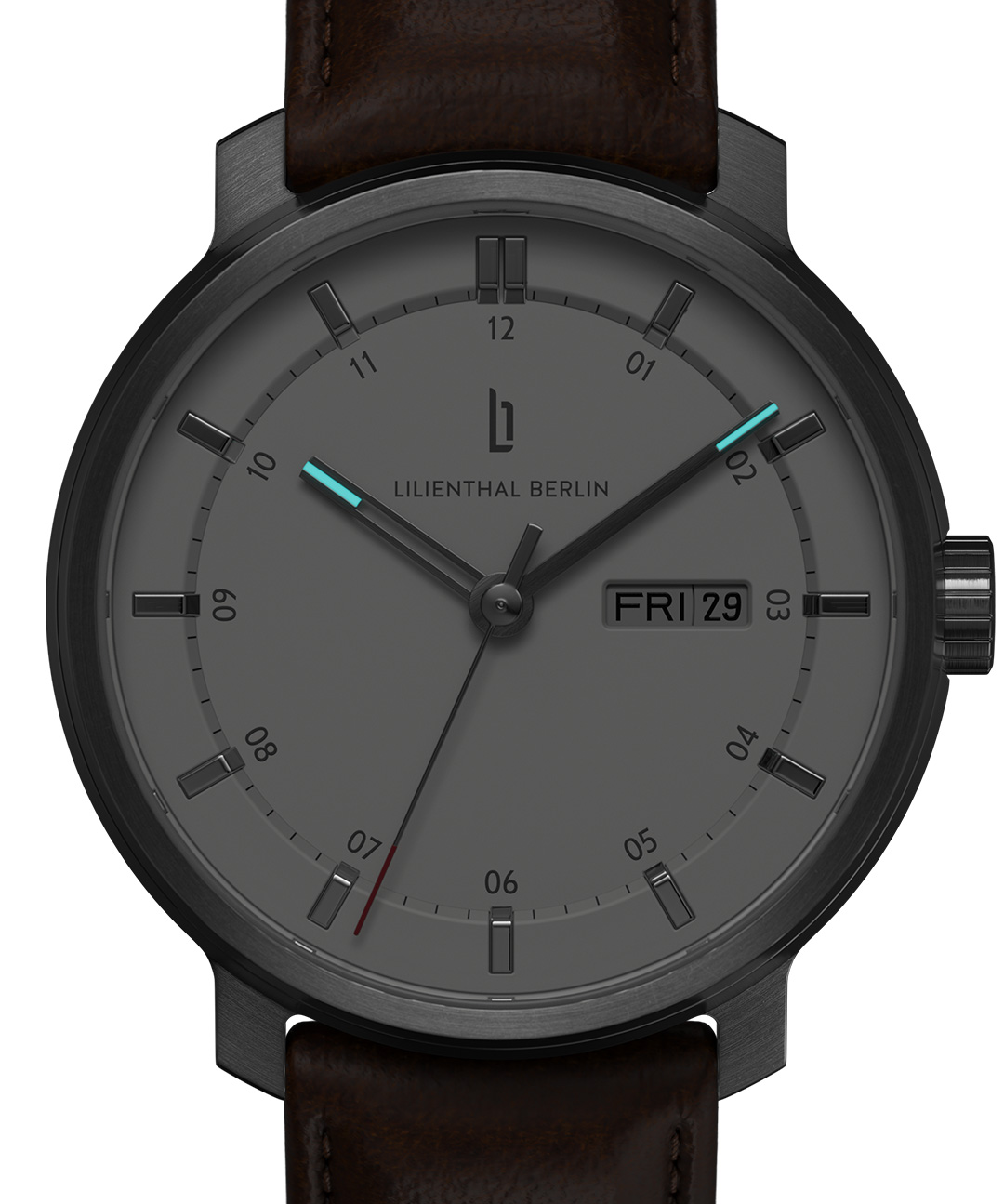 Neolux Day Date Silver White - Leder Dunkelbraun