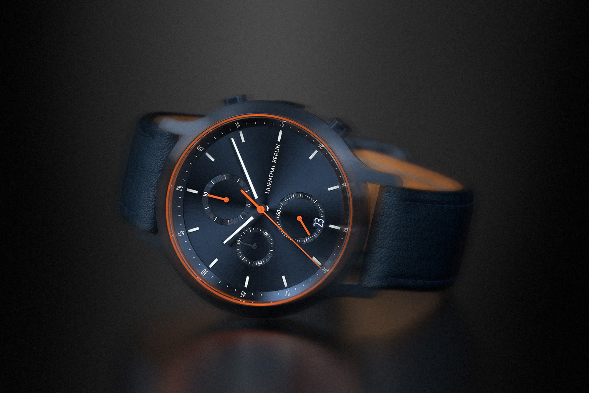 Chronograph Blue Orange - Leder Dunkelblau