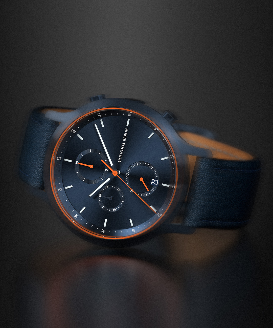 Chronograph Blue Orange - Leder Dunkelblau